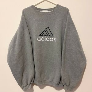 Vintage 90s Adidas Stitched Big Logo Crewneck Sweatshirt USA Made Mens 2XL Gray